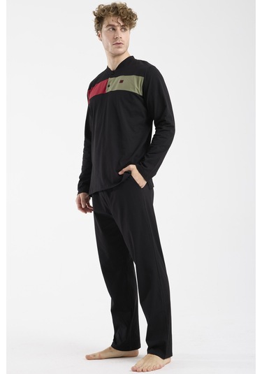Sementa Blok Detaylı Regular Fit Pijama Takım - Siyah Siyah