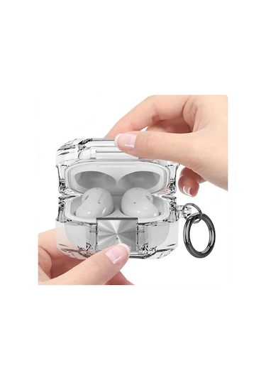Caseonn Samsung Galaxy Buds Live - Buds Pro Kılıf Transparan Emniyet Kilitli Füme