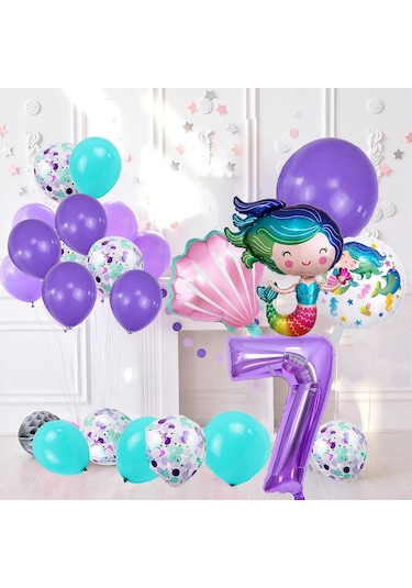 7 Yaş Deniz Kızı Temalı Doğum Günü Parti Kutlama Seti Konsept 2