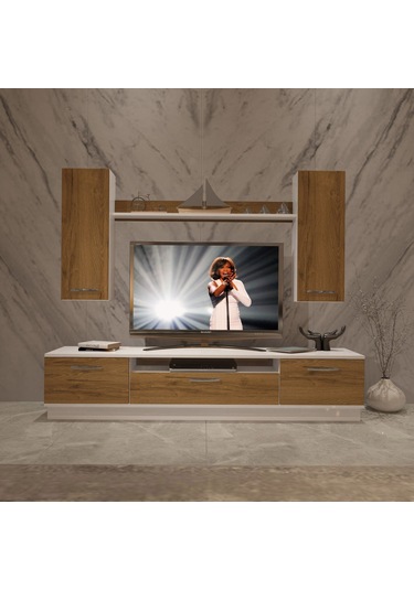 Decoraktiv Trendstyle 5d Slm Tv Ünitesi Tv Sehpası Beyaz - Siyah Mermer