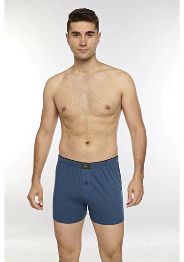 Kolcu Önü Düğmeli Erkek Havlu Bel Boxer K13230 - İndigo İndigo