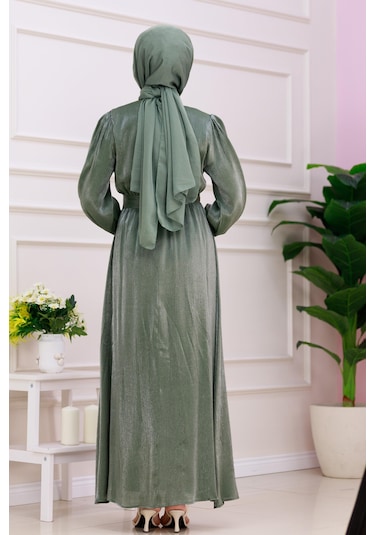 Kolu Volanlı Simli Alya Abiye-yeşil-4872