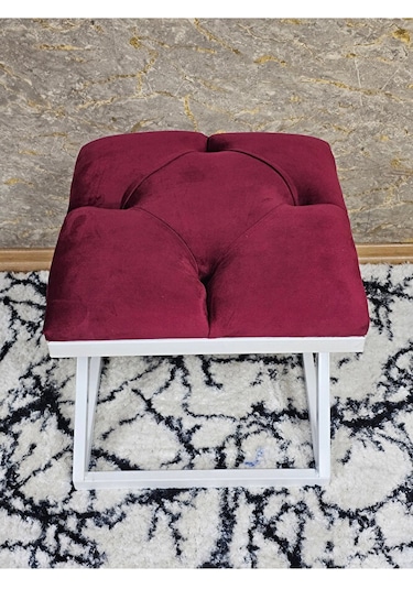 Beyaz Boyalı 45 Cm X 45 Cm Çaprazlı Puf Bench Oturak Bordo Renk 4 Çok Renkli