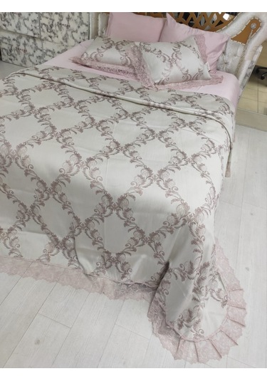 Finezza Selen Poly. Pamuk Jakarlı Pudra Yatak Örtüsü Seti Çift Kş Pudra