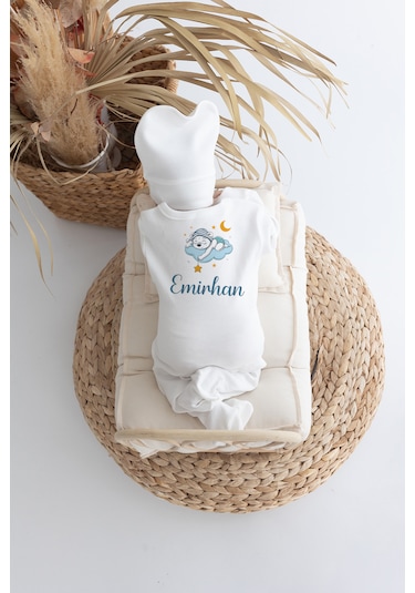 Bebewini %100 Pamuk Baskılı 11'li İsimli Hastane Çıkışı M18 Ekru