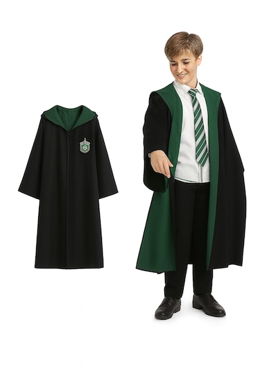 Kg Harry Potter Slytherin Premium Kostüm Cübbe Gözlük Hediyeli Yeşil
