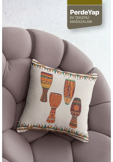 Afrika Sanatı Motifleri Desenli 4'lü Kırlent Kılıfı