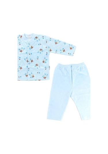 Bebek Pamuklu Önden Çıtçıtlı Tavşanlı Pijama Takım-14797 Mavi