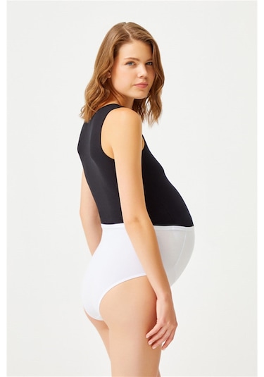 Cottonhill Beyaz Pamuklu Yüksek Bel Hamile Bikini Külot Beyaz