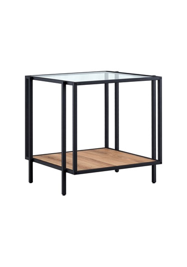 Adeline Siyah Metal Cam&ahşap Yan Sehpa