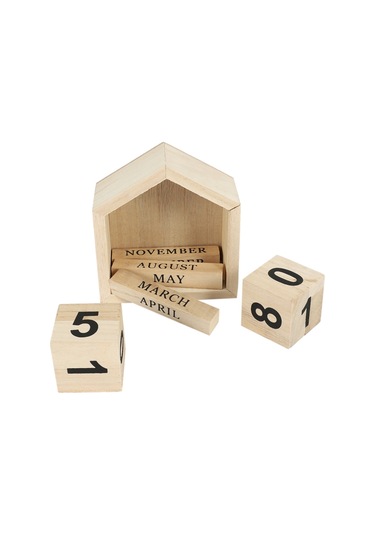 Retro Tasarım Ev Şekli Sürekli Takvim Ahşap Blok - Orijinal Ahşap Rengi