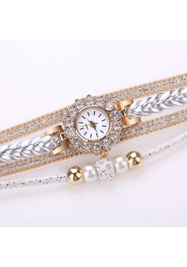 Bej Kadın Moda Kuvars Bilek Vintage Örgü Wrap İzle Bilezik