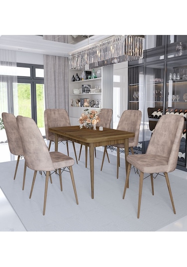 Avvio Sümela 80x130 Kapali 80x170 Açik Yemek Masası Takımı Mutfak Masa Takımı Cappucino 6 Sandalyeli Cappucino