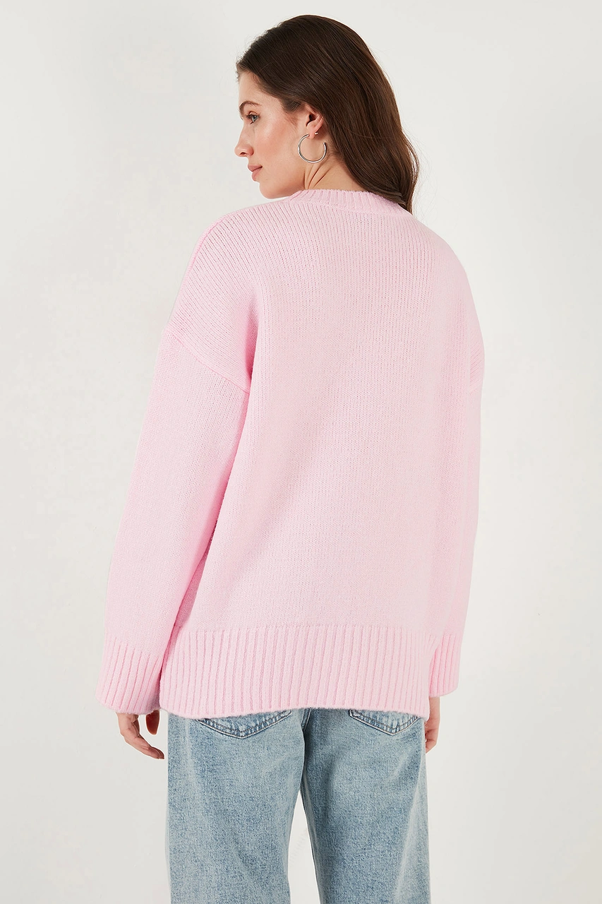 Lela Regular Fit Bisiklet Yaka Basic 2'Li Paket Triko Bayan Kazak 4616213S2 Bebe Mavi-Toz Pembe