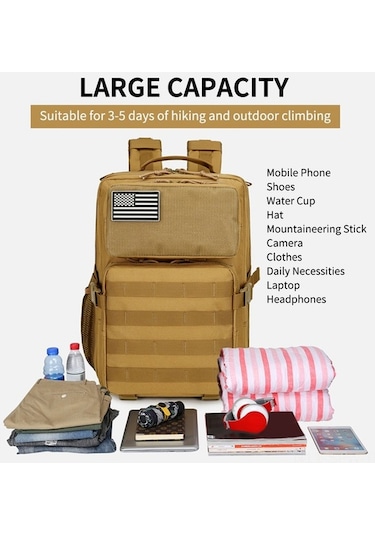 Didadodo Büyük Kapasiteli Çok Amaçlı Kamp Sırt Çantası - Hızlı Açılış Outdoor Ve Günlük Kullanım Haki Haki