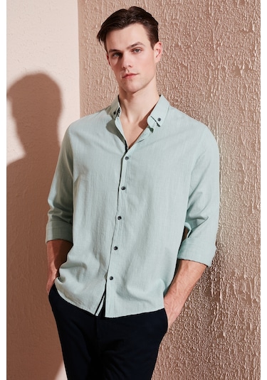Buratti Pamuklu Regular Fit Düğmeli Yaka Erkek Gömlek Cf20S111871 Elma Yeşili