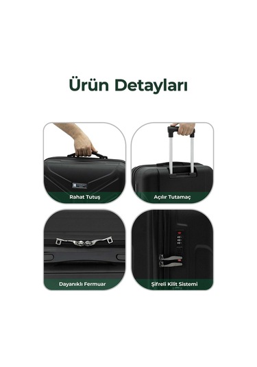 Petra Lüx 2'li Abs Valiz Seti Büyük & Orta Boy Antrasit Antrasit