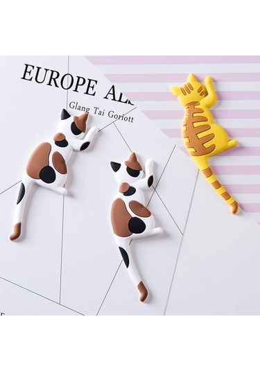 Adet Manyetik Kancalar Kedi Şeklinde İz Bırakmayan Buzdolabı Mıknatısı Çıkartmaları Çok Renkli