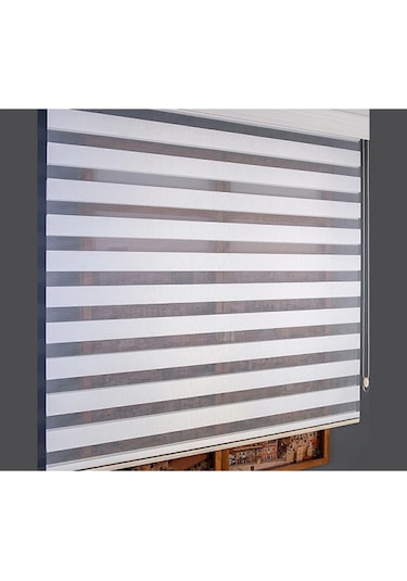 Beyaz Bambu Zebra Stor Perde Eteği Düz Aküminyum Kasa Metal Ayak Beyaz