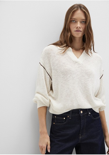 Mavi - Kol Detaylı Bej Triko Polo 1710834-91338 Ekru