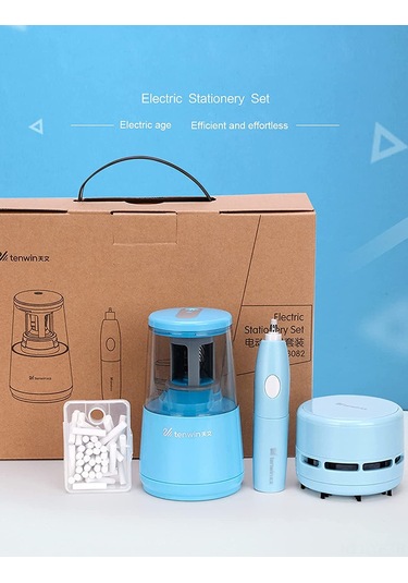 Yifomall Öğrenci Elektronik Ofis Seti: Otomatik Kalem Kesici, Silgi Ve Masa Süpürgesi - Pembe Plastik