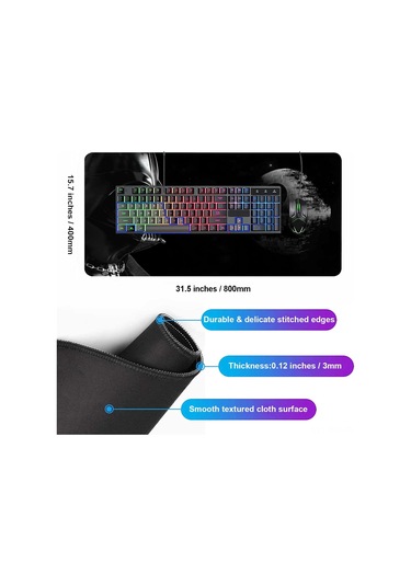 Tenfowee Oyun Mouse Padı Büyük Boy 800x400x3mm - Antir Kayma Gömlek Tabanlı, Hassas Konumlandırma, Pm-1339 Mekanik Uzay Desenli Masa Padı