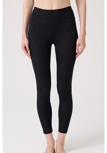 Siyah Şardonlu Yüksek Bel Kadın Spor Tayt SiYAH Siyah