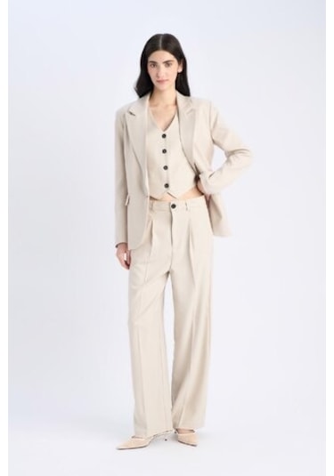 DeFacto Wide Leg Pensli Klasik Palazzo Pantolon Geniş Bol Paça Basic Düz Uzun Boy Yüksek Bel Cepli C2020AX25SPBG757