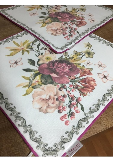 Çiçekli Duck Bezi Leke Tutmaz Runner ve İkili Kırlent