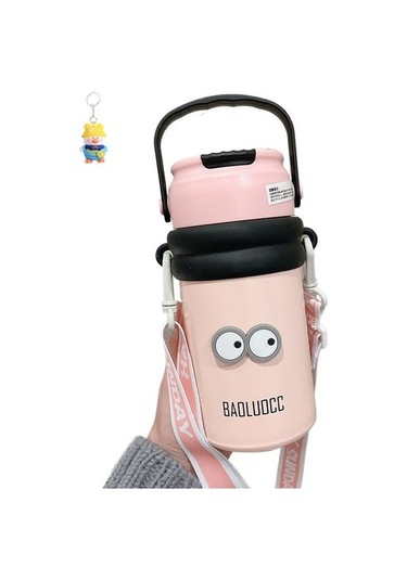 Runxi Life Hall Çay Ve Su Ayırma Termos Bardağı, Büyük Kapasiteli Kız Çay Ayırıcı Pipetli Su Bardağı, Taşınabilir Kayışlı Çiçek Çay Bardağı 1u3xm0 Açık Pembe