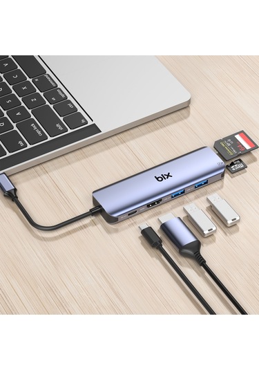 Bix BX09HB 5Gbps Type-C to TF SD Kart Okuyucu PD USB 3.0 4K HDMI Hub Çoklayıcı Dönüştürücü Adaptör