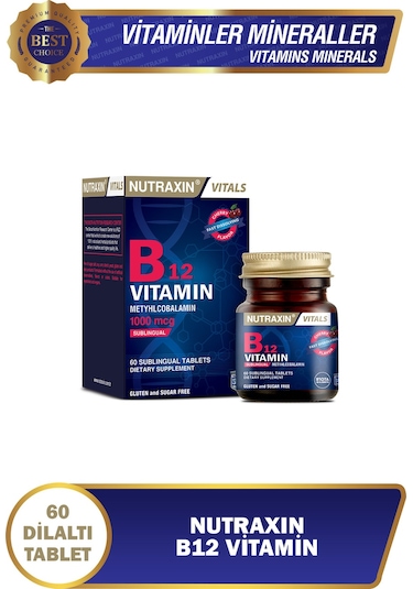 Nutraxin B12 Vitamini 1.000 mcg Kiraz Aromalı 60 Dil Altı Tablet - Metilkobalamin