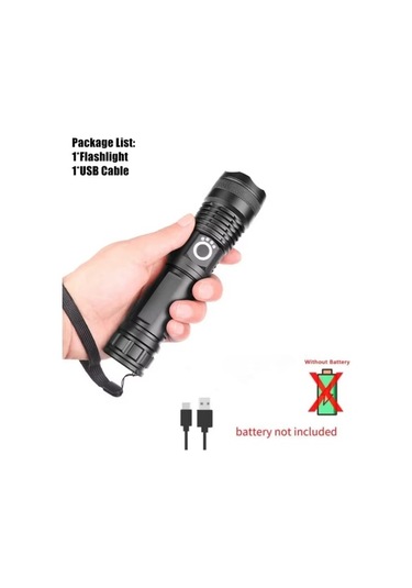 Süper Parlak Şarj Edilebilir Zoom Led Taktik El Feneri Siyah