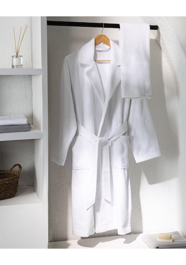 Madame Coco Carole Unisex %100 Pamuk Bornoz Set - Beyaz - Lüks Koleksiyon Born0000000054 Beyaz