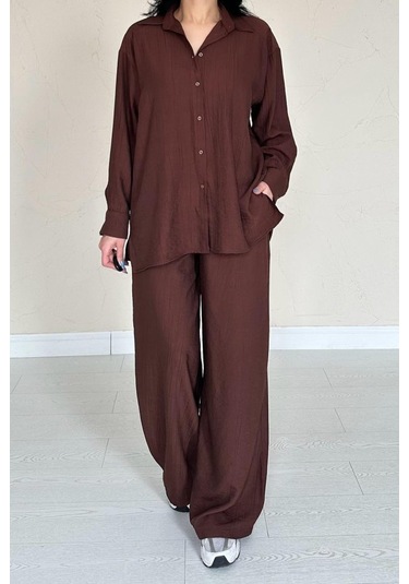 Munn Collection Kahverengi Alice Gömlek Ve Bol Kesim Pantolon Takım Kahverengi