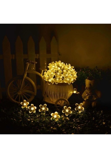 Çiçek Desenli Solar Aydınlatma-30 Ledli Güneş Enerjili 2 Fonksiyonlu Günışığı Sarı Bahçe Led Siyah