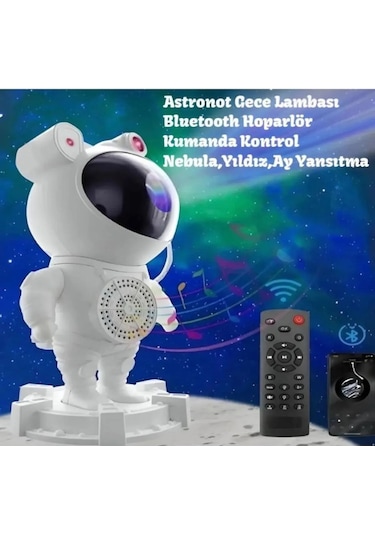 Astronot Robot Tasarım Bluetooth Hoparlörlü Gökyüzü Gece Lambası Beyaz
