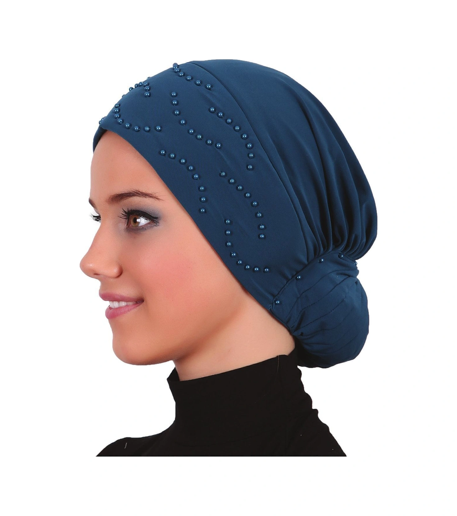 Topuzlu Petrol Hazır Türban Tesettür Bone Petrol