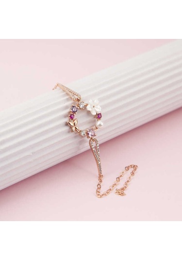 Blackcraft 925 Ayar Gümüş Rose Manolya Çiçeği Kelebek Kadın Bileklik Bc-6ab18f