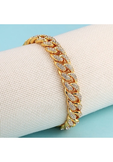 Ehediye Chavin 12 Mm. Kalın Gold Aloy Taşlı Erkek Bileklik Ed93Sr
