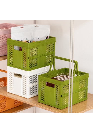 Sones İstiflenebilir Katlanabilir Saklama Sepetleri Ev Mutfak Saklama Kutusu Düzenleyici Saplı 24,4 X 18 X 1,4 Cm Yeşil