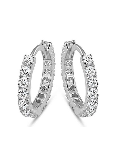 Halka Gümüş Küpe Zirkon Taşlı Rodyum