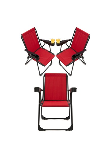 Silva 3 Adet Kamp Sandalyesi Bardaklıklı - Kırmızı