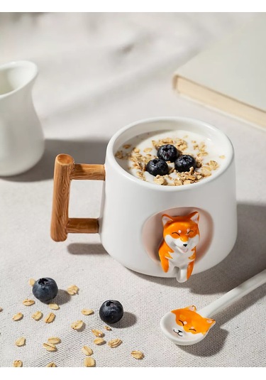 Teplo V Rukah Kapaklı Ve Kaşıklı Shiba Inu Fincanı 219546017 Beyaz