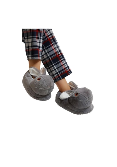 Peluş Tavşan Figürlü Kaymaz Ve Ses Yapmaz Ev Panduf Füme-füme Füme