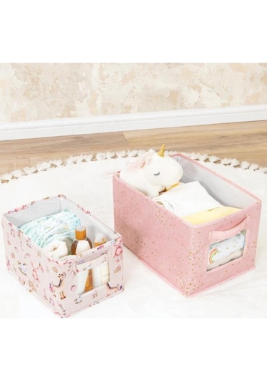 Onikiden Baby 2 Li Pencereli Düzenleyici Kutu, Çok Amaçlı Bebek Bakım Organizer Kutu 2 Li Set Pembe Beyaz - Pembe