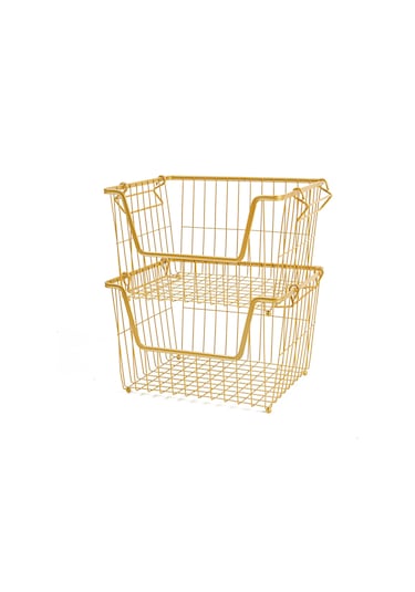 Ocean Home Textile 2'li Altın Renk Metal Sepet Set 33 x 27 x 20 cm