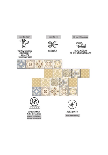 Tink Kendinden Yapışkanlı Retro Sarı Desenli Pvc Karo Kaplama 10x10 Cm 20'li Paket