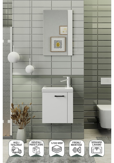 Biani Minila 45 cm Banyo Dolabı,Seramik Lavabolu, Aynalı,Lavabo Dahil,Mdf,Mat Beyaz Biani Minila 45 cm Banyo Dolabı,Seramik Lavabolu, Aynalı,Lavabo Dahil,Mdf,Mat Beyaz