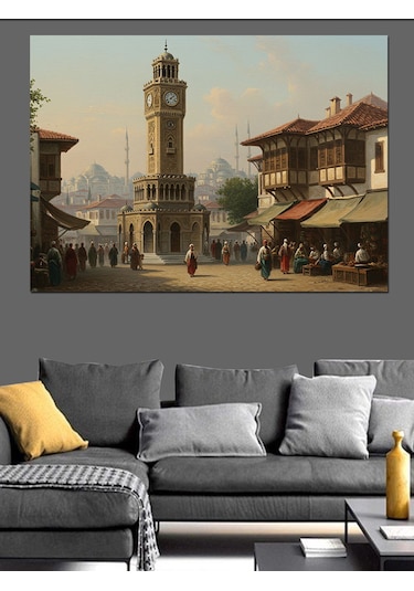 Osmanlı İsmir Saat Kulesi Dekoratif Kanvas - Mdf Ahşap Tablo